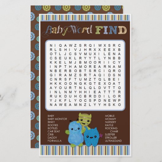 Papier Jeter un oeil à un Baby shower Monstres Boo Mot de (Devant / Derrière)