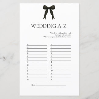 Papier Jeu A-Z Mariage Black Bow | Fête des mariées moder