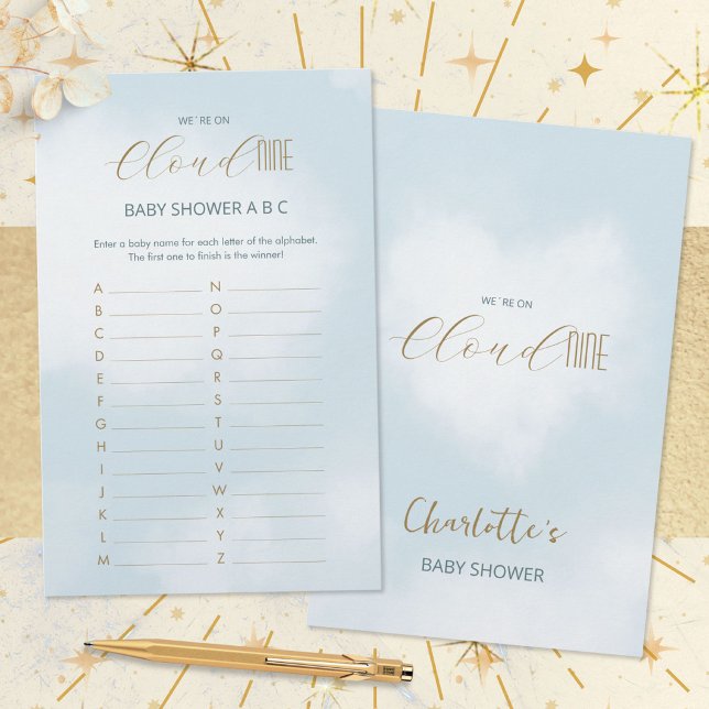Papier Jeu ABC Baby Shower Bleu Céleste Cloud 9 (Cloud 9 Celestial Blue Baby Shower ABC Game ©Susanne Sachers - Sunny Mind 🌞)