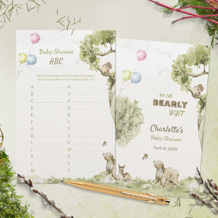 Papier Jeu ABC pour Baby Shower "Woodland Bearly Wait"
