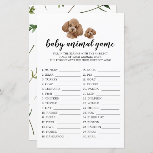 Papier Jeu animal bébé Jeu jouet Brown Poodle Aquarelle (Devant / Derrière)