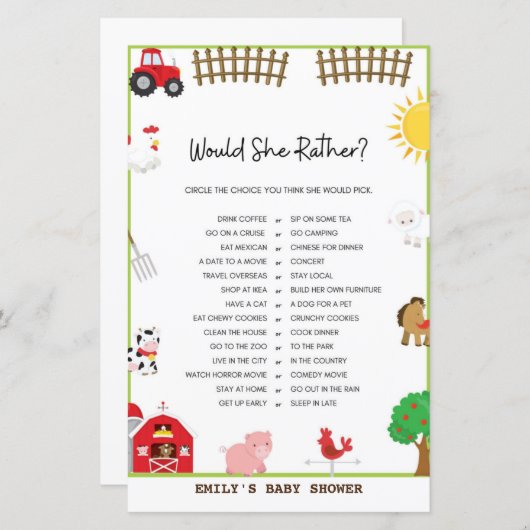 Papier Jeu baby shower (Devant / Derrière)