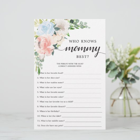 Papier Jeu Baby shower à double face Fleur Jolie Floral (Debout devant)