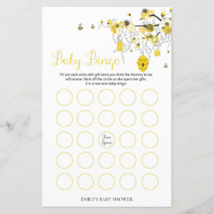 Papier Jeu Baby Shower Abeille - Bingo Bébé