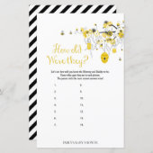 Papier Jeu Baby shower Abeille - Quel Âge Avaient-Ils (Devant / Derrière)