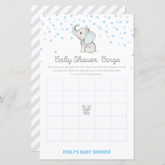Papier Jeu Baby shower bleu éléphant garçon IMPRIMÉ (Devant / Derrière)