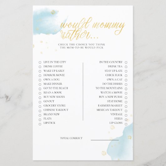 Papier Jeu Baby shower Bleu Hiver Plutôt Maman (Devant)