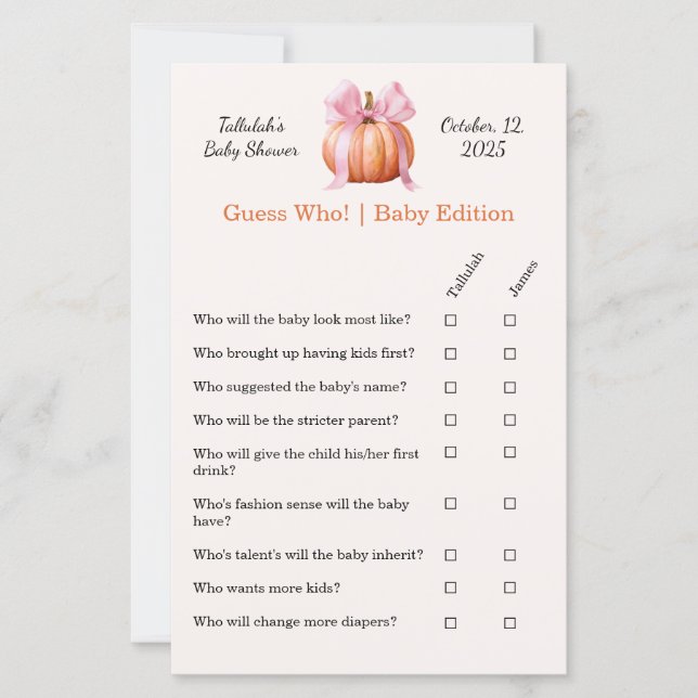 Papier Jeu baby shower | Devine Qui ! Édition bébé (Devant)