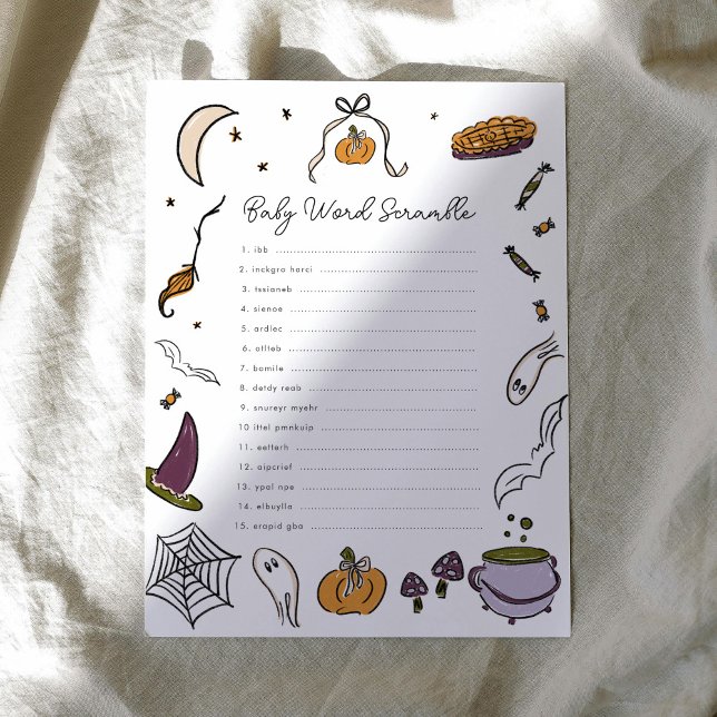 Papier Jeu Baby shower Halloween Word Scramble (A Little Boo is Almost Due Halloween Word Scramble Baby Shower Game)