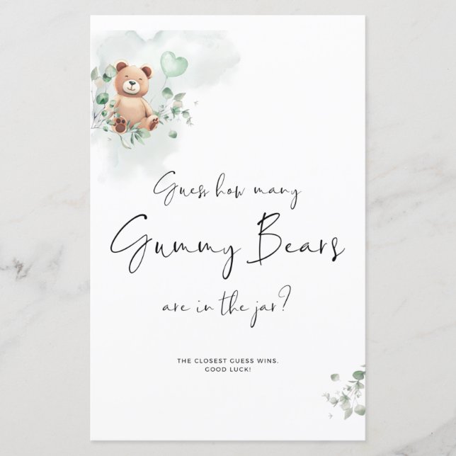 Papier Jeu Baby shower ours - Devinez combien (Devant)