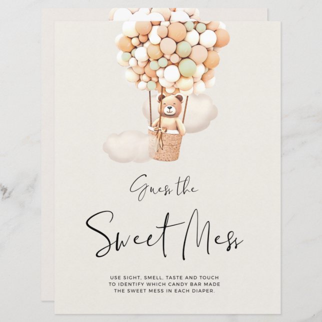 Papier Jeu Baby shower Ours - Devinez Le Mess Doux (Devant / Derrière)
