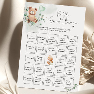 Papier Jeu Baby shower Ours - Trouver L'Invité BINGO