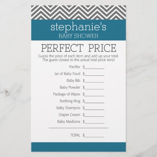 Papier Jeu baby shower - Prix parfait (Devant)