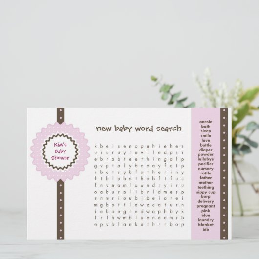 Papier Jeu baby shower - Recherche Word (Debout devant)