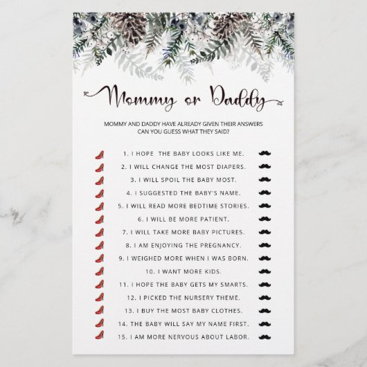 Papier Jeu bébé maman ou papa (Devant)