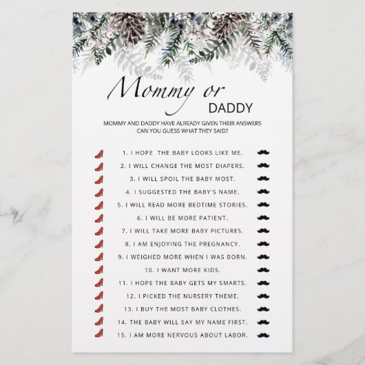 Papier Jeu bébé maman ou papa (Devant)