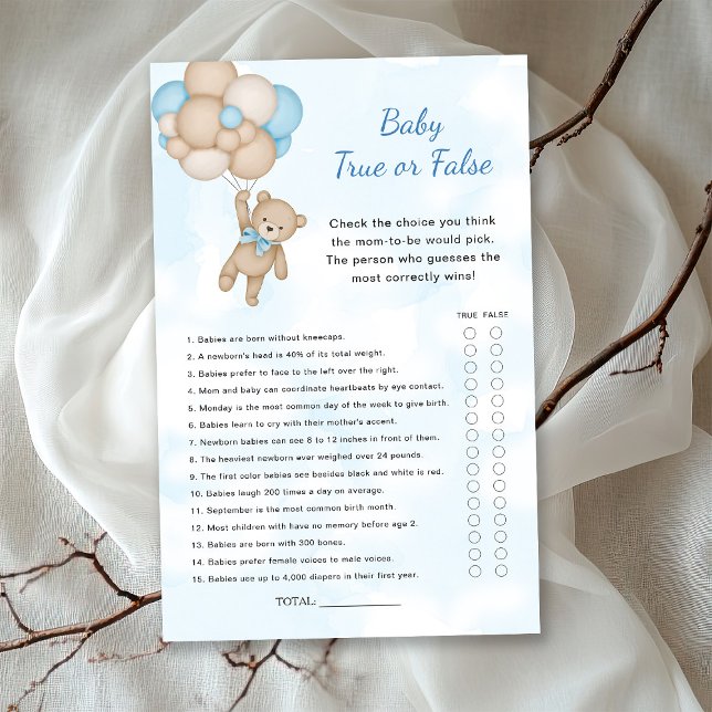 Papier Jeu bébé Vrai ou Faux Ourson (Créateur téléchargé)