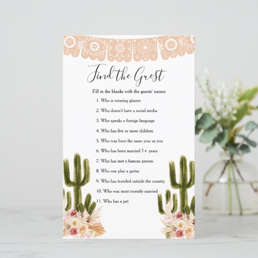 Papier Jeu Boho Cactus Taco 'bout Love Trouvez l'invité (Debout devant)