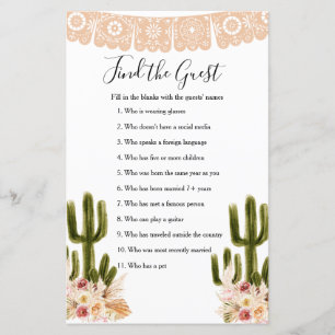 Papier Jeu Boho Cactus Taco 'bout Love Trouvez l'invité