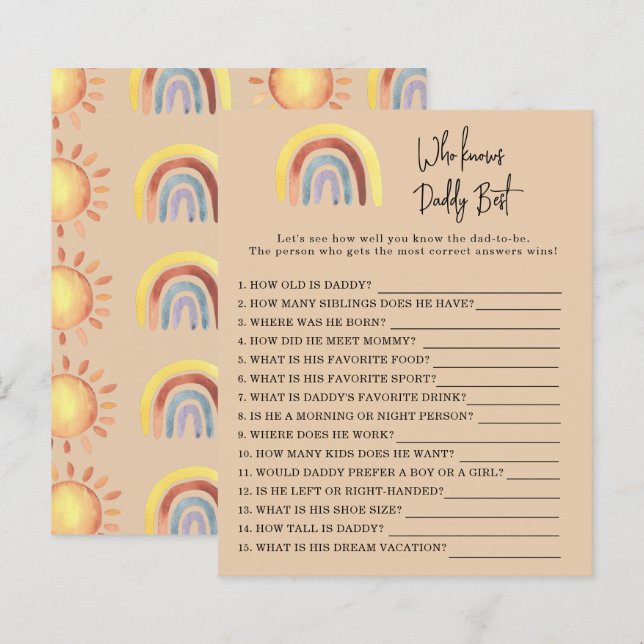 Papier Jeu Boho Rainbow Qui connaît le mieux Papa (Devant / Derrière)