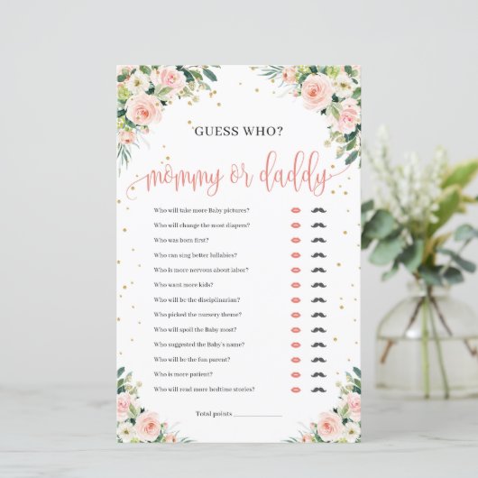 Papier Jeu boho rose rose floral vert maman ou papa (Debout devant)