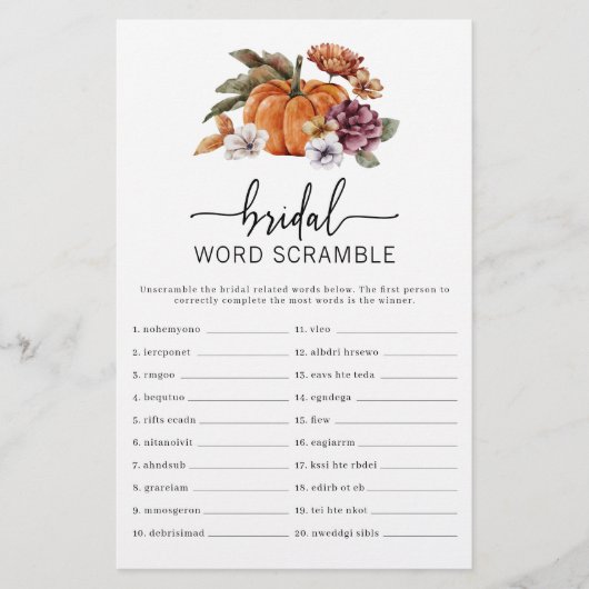 Papier Jeu citrouille Word Scramble (Devant)