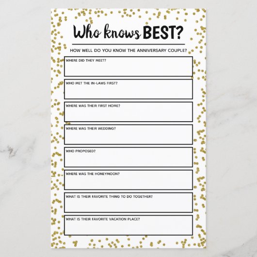 Papier Jeu d'anniversaire de Mariage d'or (Devant)