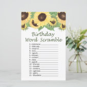 Papier JEU D'ANNIVERSAIRE DE tournesol MOT SCRAMBLE (Debout devant)