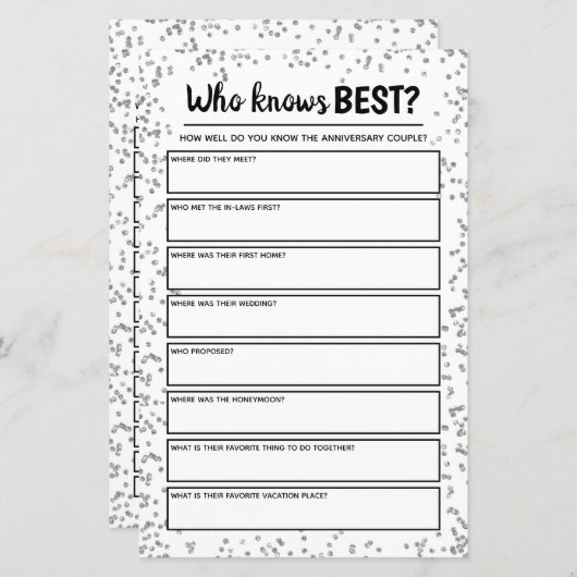 Papier Jeu d'anniversaire Mariage d'argent (Devant / Derrière)