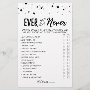 Papier Jeu d'anniversaire modifiable jamais ou jamais Jeu