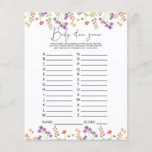 Papier Jeu d'article bébé Fleurs sauvages. Jeu de Baby Sh