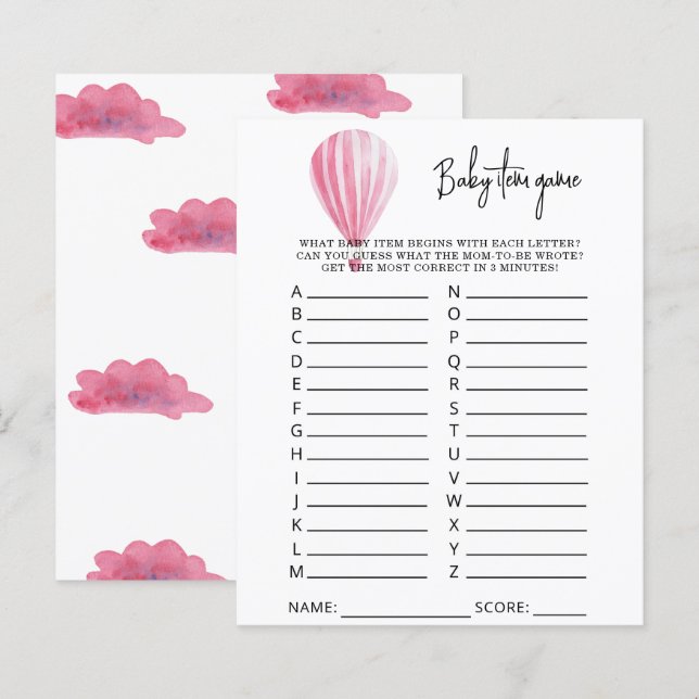 Papier Jeu d'article bébé montgolfière. Jeu de Baby Showe (Devant / Derrière)