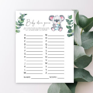 Papier Jeu d'article bébé ours koala. Jeu de baby shower