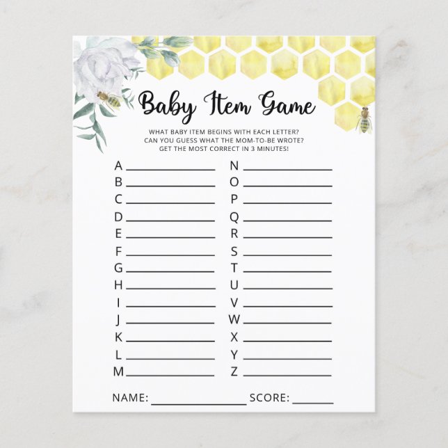 Papier Jeu d'article pour bébé. Jeu baby shower (Devant)