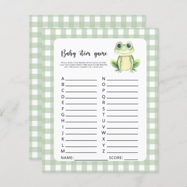 Papier Jeu d'article pour bébé. Jeu de Baby shower de gre (Devant / Derrière)