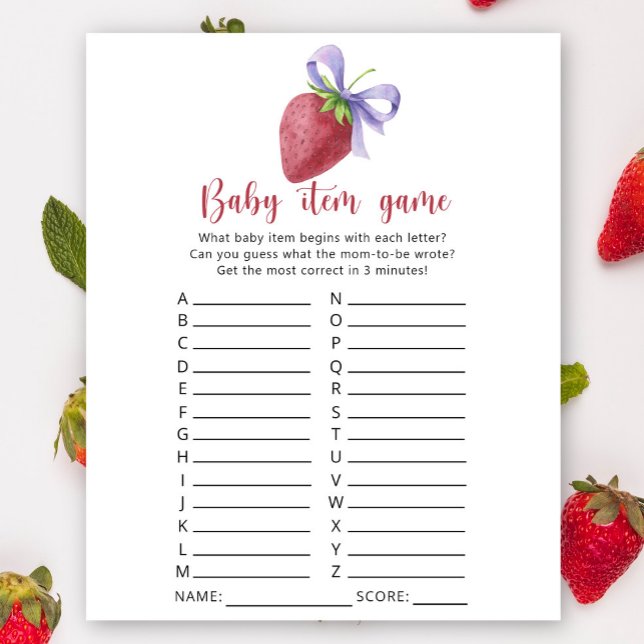 Papier Jeu d'articles bébé - Fraise. Jeu de Baby Shower (Créateur téléchargé)