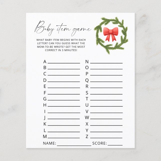 Papier Jeu d'articles pour bébé d'hiver. Jeu baby shower (Devant)