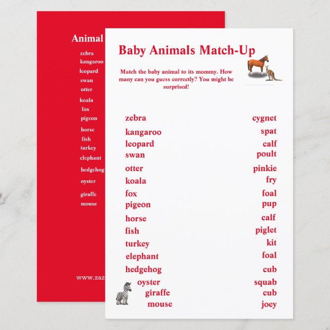 Papier Jeu d'assortiment d'animaux sur le thème de l'appa (Devant / Derrière)
