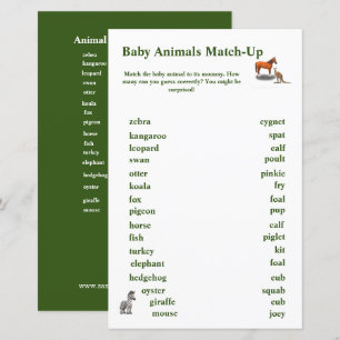Papier Jeu d'assortiment sur le thème des animaux