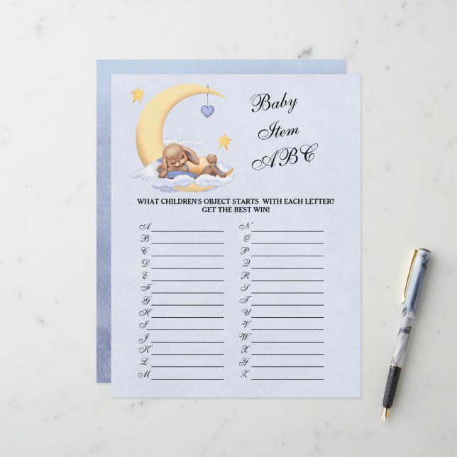 Papier jeu de baby shower (Devant/Arrière en situation)