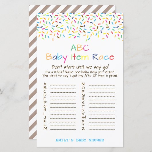 Papier Jeu de Baby shower à arroser de crème glacée (Devant / Derrière)