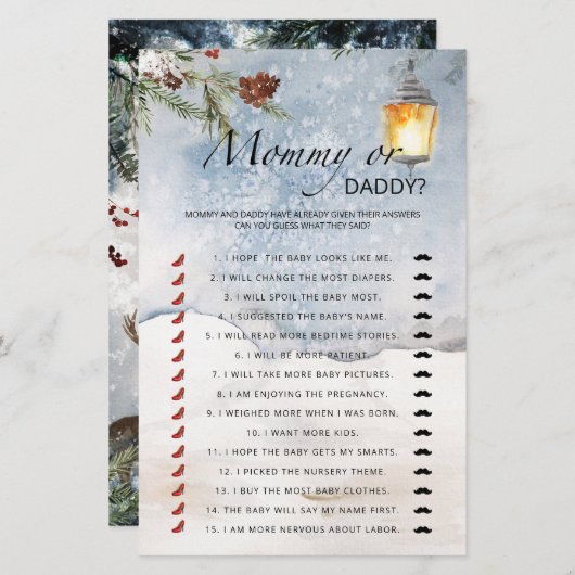 Papier Jeu de baby shower à feuillage persistant maman ou (Devant / Derrière)