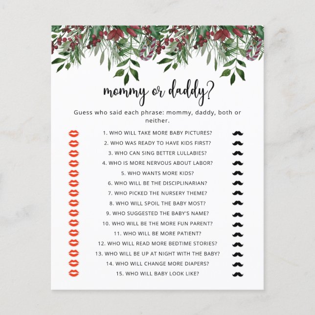 Papier Jeu de baby shower à feuillage persistant maman ou (Devant)