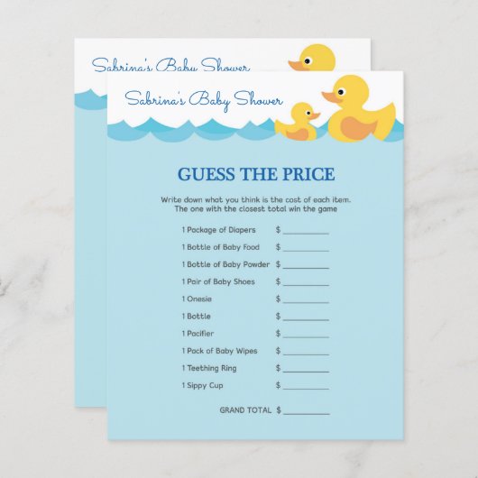 Papier Jeu de Baby shower à thème en caoutchouc (Devant / Derrière)