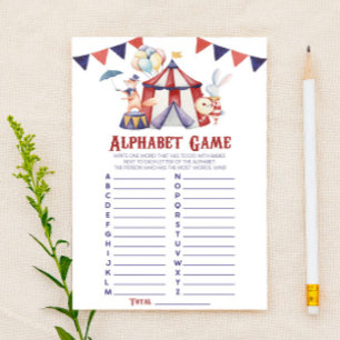 Papier Jeu de Baby Shower Alphabet de Carnaval de Cirque