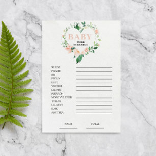 Papier Jeu de baby shower : anagramme floral pêche
