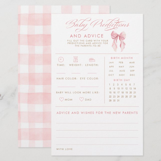 Papier Jeu de Baby Shower Arc de Prédictions et Conseils  (Devant / Derrière)