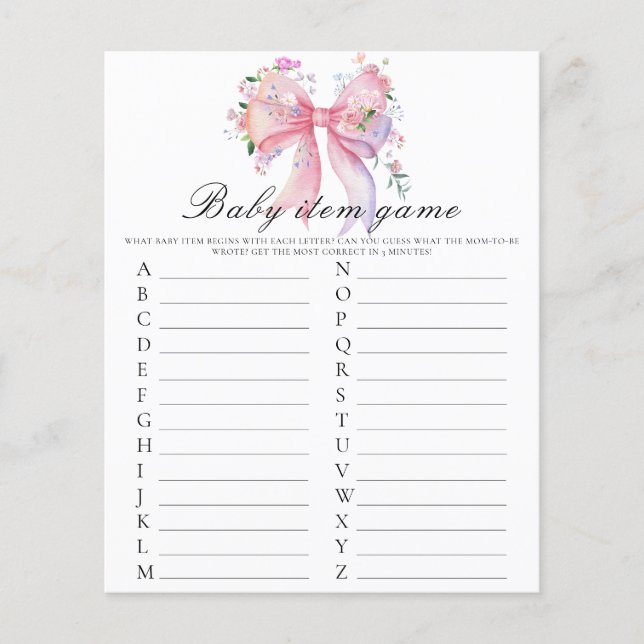 Papier Jeu de baby shower avec des objets pour bébé avec  (Devant)