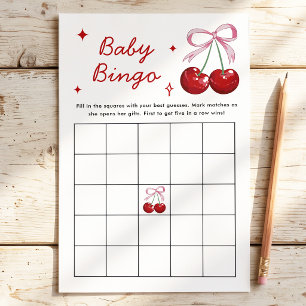 Papier Jeu de Baby Shower Baby Bingo Cerise sur le dessus