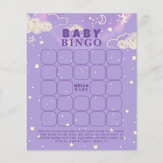 Papier Jeu de Baby Shower Bébé Bingo Purple Dream Baby (Devant)